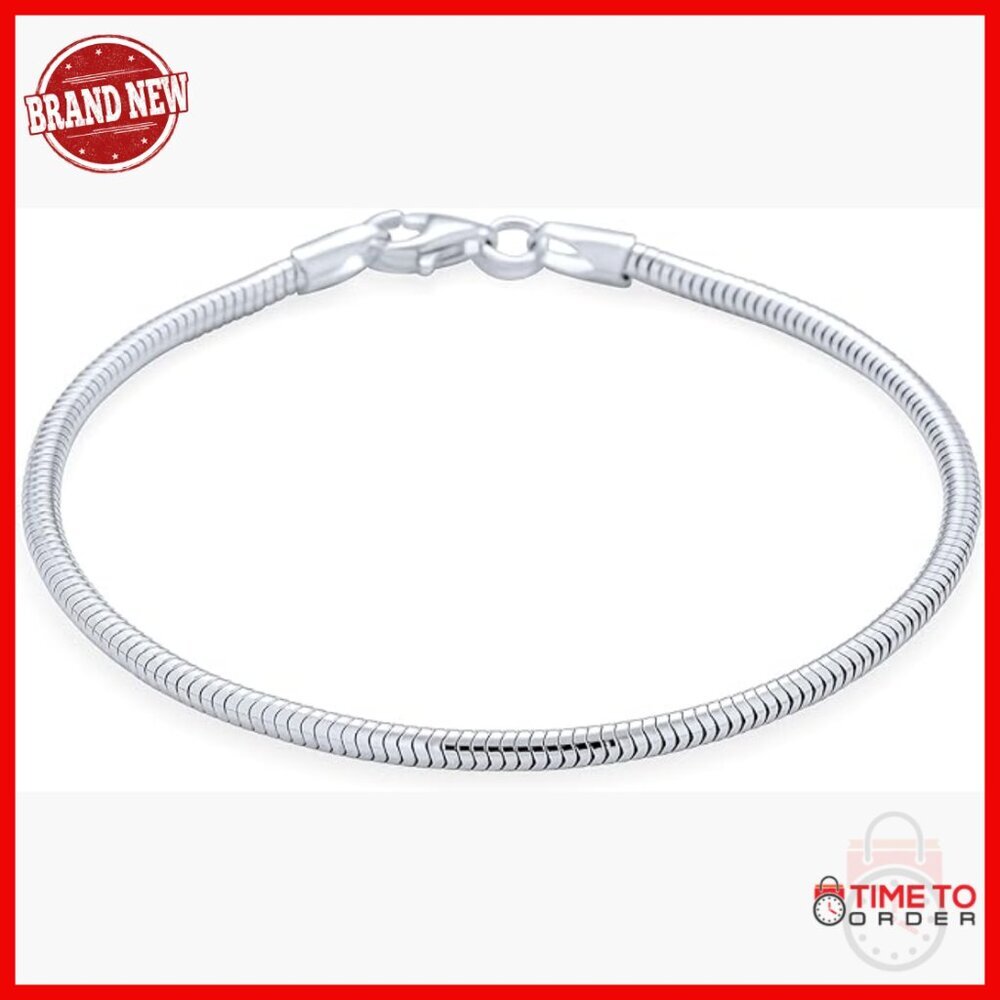 Sterling Silver Snake Chain Bracelet for Charms 9 Inch Adjustable